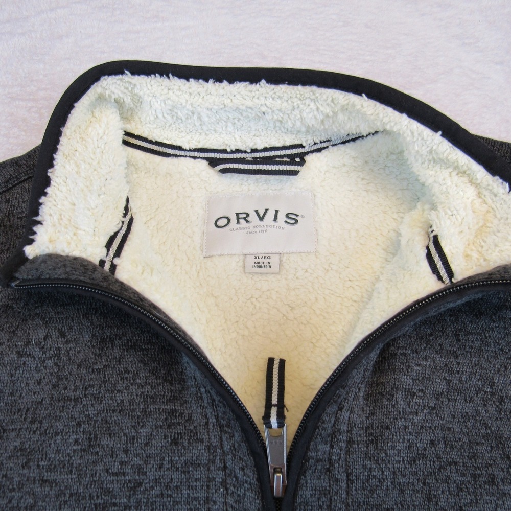 Orvis Quarter Zip Pullover Mens XL Gray Sherpa Lined Sweater Knit